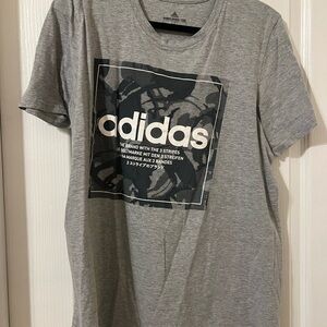 adidas Grey Short-Sleeve Logo Tee with Black Graphic